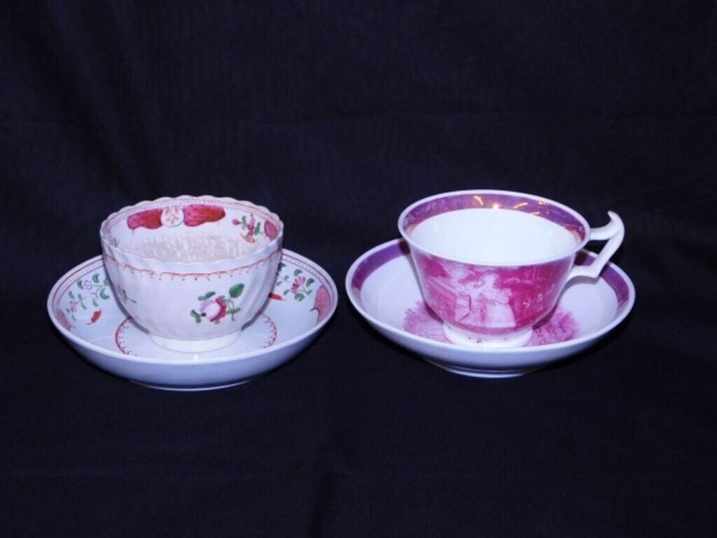 Antique porcelain broth cup & underplate - Pink
