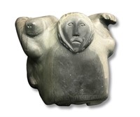 Vintage Inuit Sculpture Hunter w/ Bear, Signed