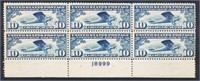 USA #C10 PLATE# BLOCK OF 6 MINT FINE-VF LH