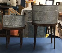 2 - Metal Galvanized Washtubs on Stands