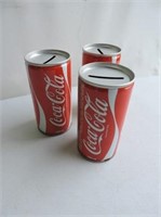 3 Coca-Cola Tin Piggy Banks, 4.5" T