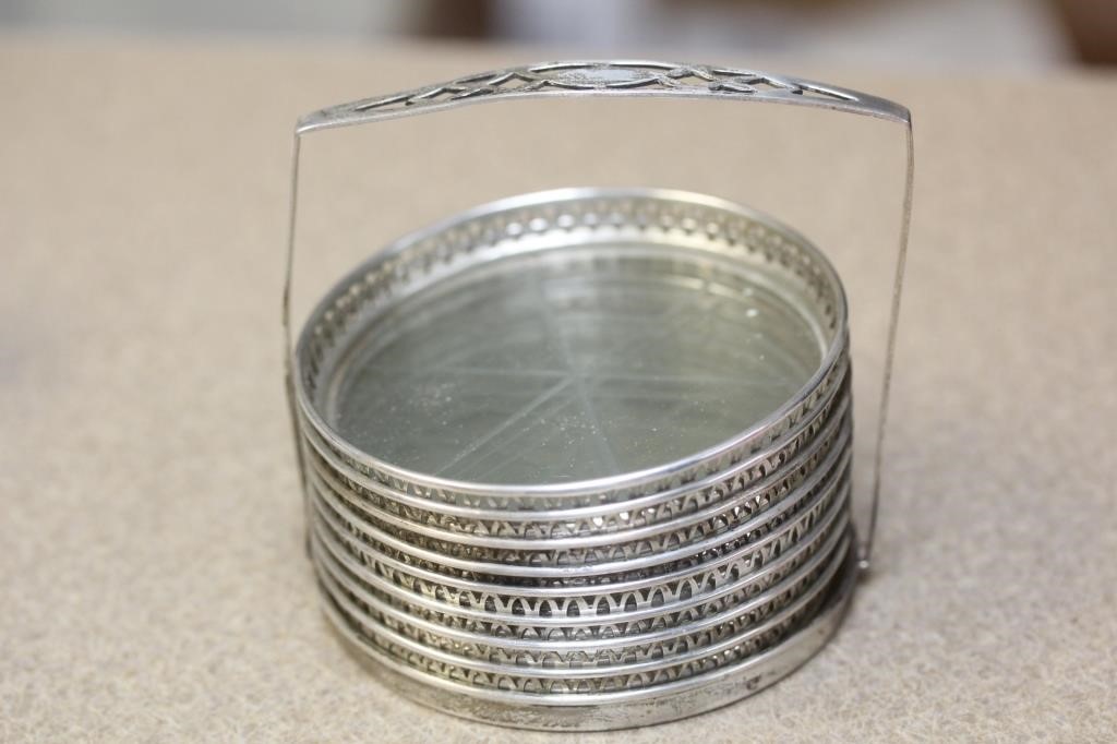 Sterling Rim Etched Glass Coasters