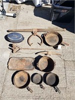 Assorted Cast Iron, Timber Carrier & Branding Iron
