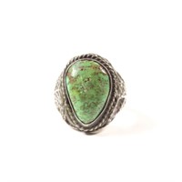 VTG NAVAJO STERLING SILVER & TURQUOISE RING SZ:12