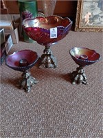 Carnival glass compote & candle holders
