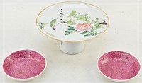 Antique Chinese Porcelain Stand, Pink Sauce Dishes