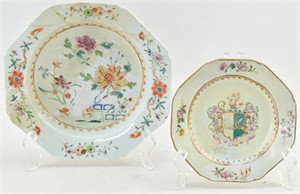 18th C. Famille Rose Chinese Armorial Plate & Dish