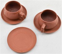 Two Yixing Red Clay Cups & Three Saucers