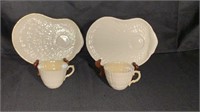 Lot of 2 Fine Belleek - Limpet Snack Plates w/ Cup