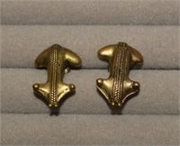 24K GP Pre-Columbian Repro Frog Earrings w/ Bag