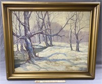 Signed Winter Forest Landscape Oil Painting