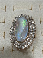 14K WHITE GOLD 3.66CT DIAMOND 10.53CT OPAL RING