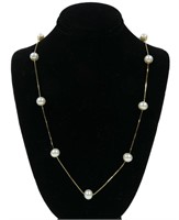 14K Yellow gold 18" box chain with nine pearl