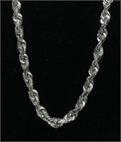 14K White gold 22" fancy rope chain, 8.7 grams,