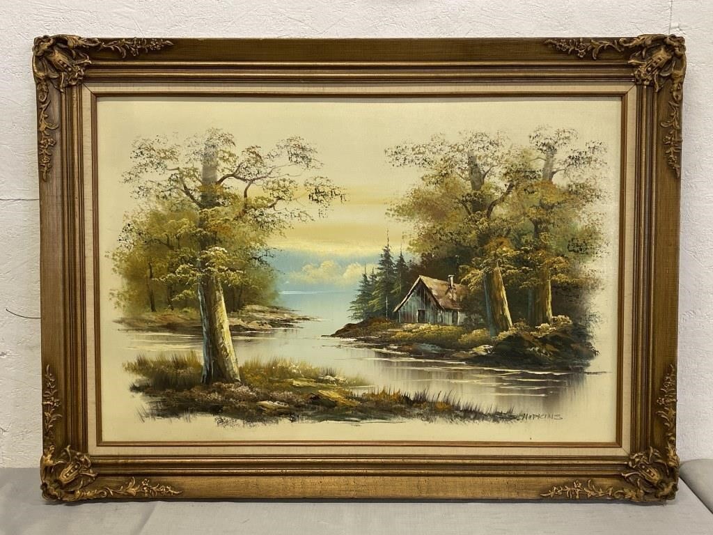 S. Hopkins Signed Wood Frame Oil On Canvas
