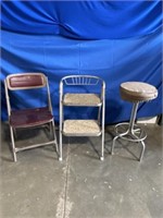 Vintage metal stool, step ladder, and folding