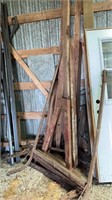 SHAFTS & WOODEN PIECES FROM ANTIQUE FARM EQUIPMENT