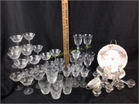 Assorted glassware & porcelain plates