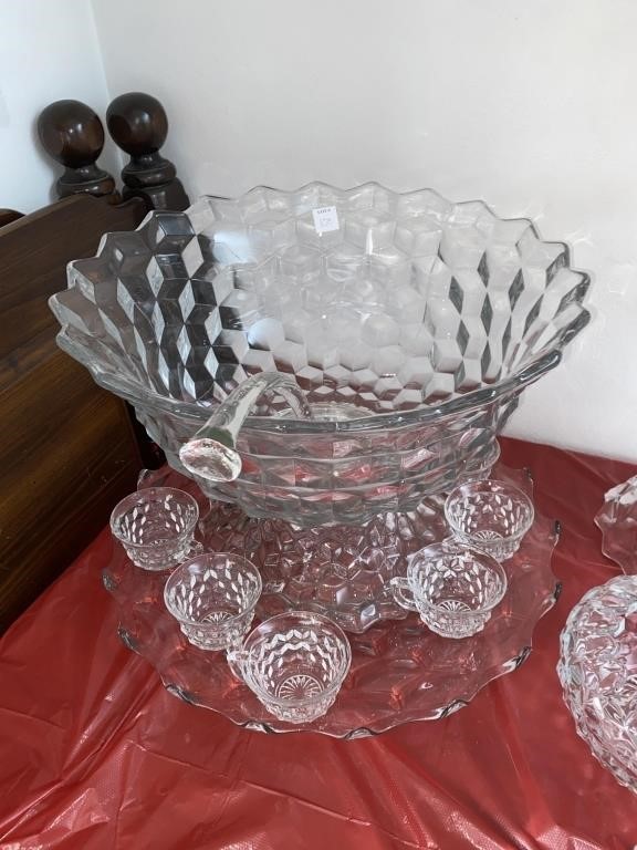 (10PC) FOSTORIA GLASS PUNCH BOWL SET