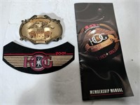 Harley-Davidson belt buckle and owners patch