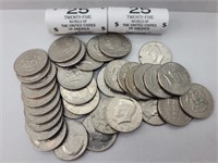 Half Dollar's & 2 Rolls of 25 Nickels