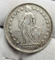 1922 Switzerland Silver 2 Francs 83.5%/10 G