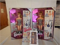 Two 35th Anniversary Barbie dolls, one keychain