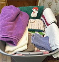 Tote of bath towels hand towels and dish towels