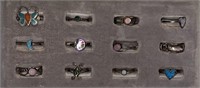 VINTAGE LOT OF 12 STERLING SILVER RINGS WITH
