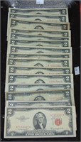 15 $2 Red Seal Notes 1928G to 1963.