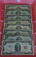 5 Red Seal $2 Notes 1953-1963. 3 $2 FRN 1956-2013