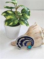 Bold Blue Gemstone Wave Brooch New Merch