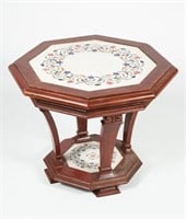 SPECIMEN MARQUETRY INLAID MARBLE SIDE TABLE