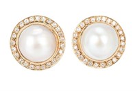 PAIR OF 14K GOLD AND MABE PEARL EARRINGS, 19.2g