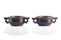 PAIR OF SILVER LINED ZITAN WOOD CUPS