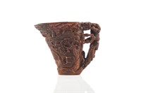 CHINESE HORN CARVED LIBATION CUP