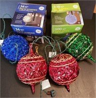 6 Large Lighted Sphere Ornaments, 2 Boxed