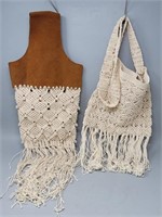 (2) Hand Crocheted Purses / Handbags Leather & ...