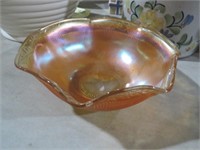 CARNIVAL GLASS RIBBED BOWL