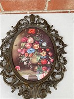 Mental framed flower image convex glass