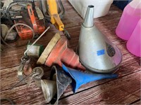 10 Various Size Funnels & 2 Oil Cans
