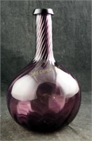8 1/2" Hand Blown Amethyst Swirl Glass Bottle