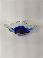 Heavy Handblown Cobalt&Aqua Glass Bowl U16A