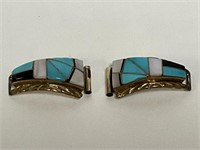 Sterling Turquoise & Onyx Watch Ends