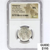 780-793 AD Tabaristan Silver Hemidrachm NGC MS