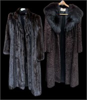 Lot of 2 Women's Black Fur Coats.