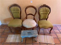 3 Chairs, Footstool +