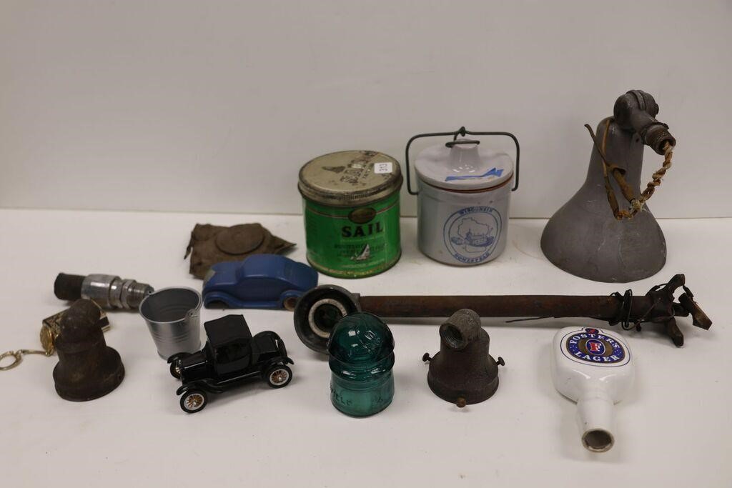 INSULATOR, TOBACCO TIN, HORN, FITTINGS, BEER TAP