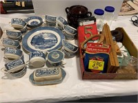 PARTIAL SET OF BLUE & WHITE CHINA, BRASS HOUSE
