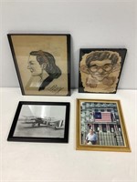 Two Framed Original Artworks, Two Photo Prints